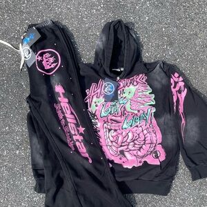 Black and Pink Graphic Hoodie and Sweatpants Set